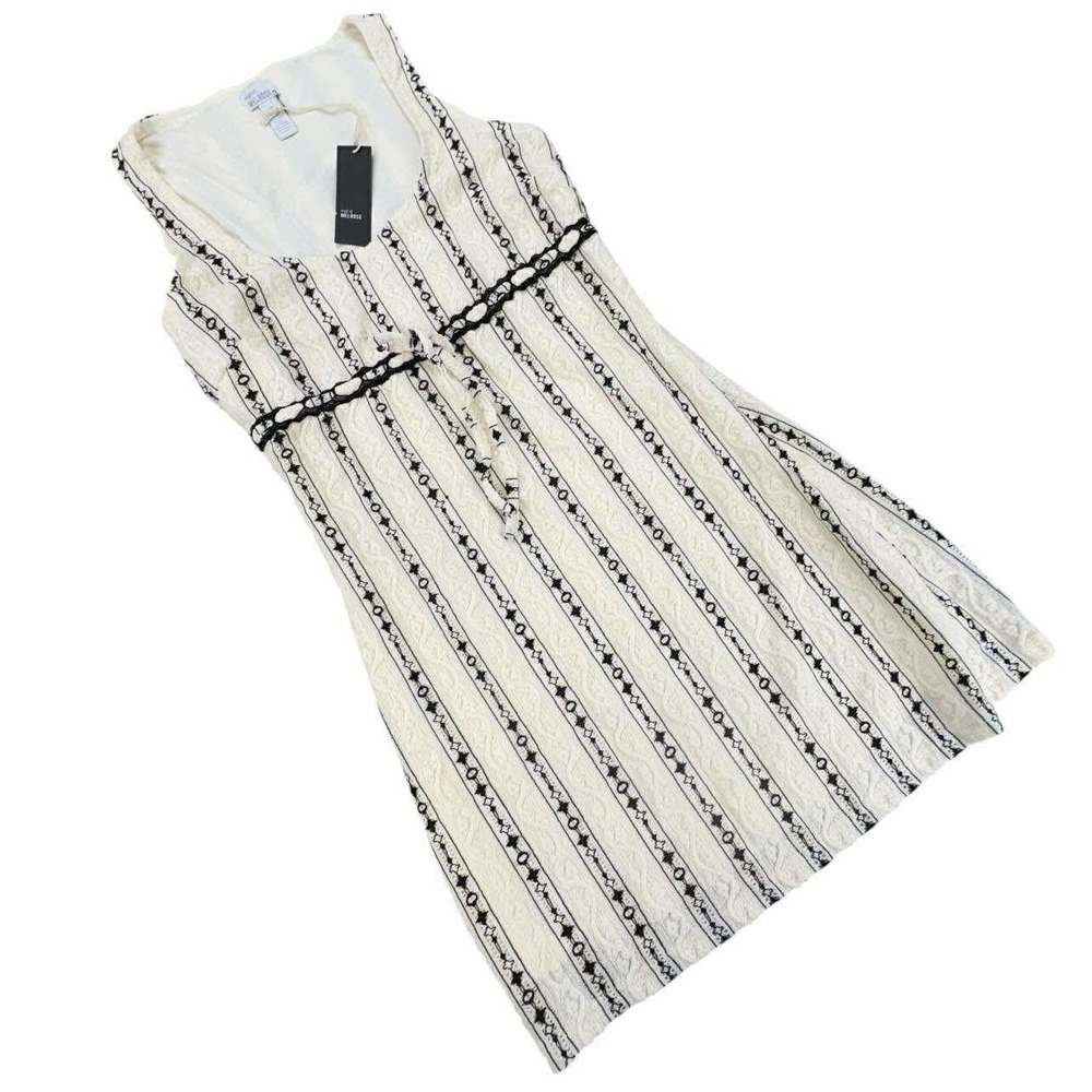 West of Melrose White Black Striped Lace Tie Waist Mini Dress NWT - Picture 3 of 15